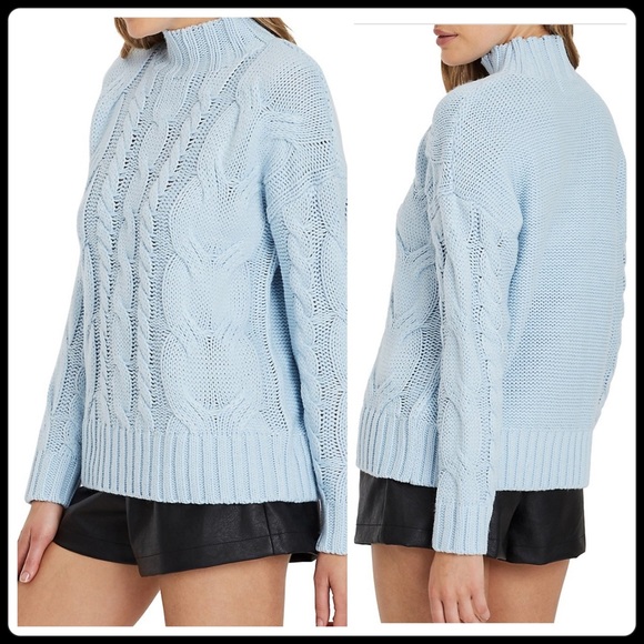 Charlie Holiday Botanica Fairmont Cable Knit Sweater Chunky Blue Small Cozy - Picture 2 of 11